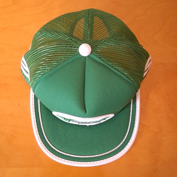 Vintage 1980s Emerald Oilfield Construction Edmonton Green 3 Stripe Trucker Hat - Picture 7 of 13